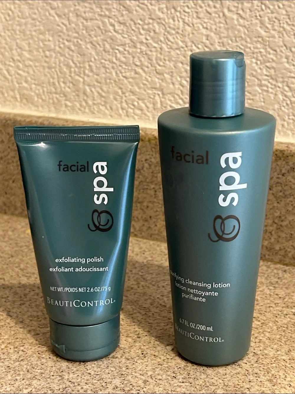 beauticontrol facial spa purifying cleansing lotion 6.7 oz + exfoliating polish